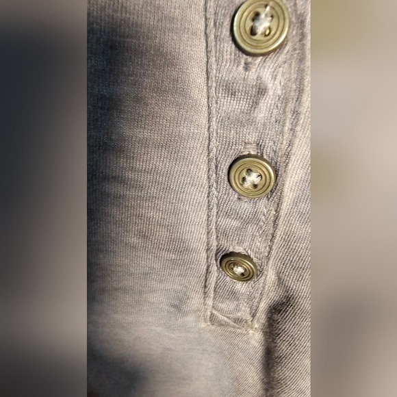 Women's Long Sleeve Scoop Neck Henley Top in Burntout Blue with silver buttons - Picture 5 of 8